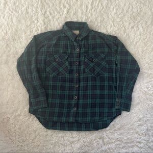 Forever 21 women size small green and black plaid button up flannel